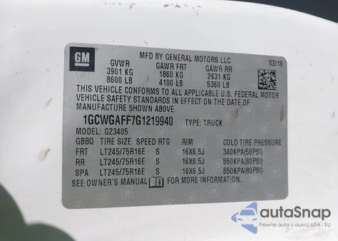 2016 Chevrolet Express 2500 Work Van из США, поврежденный, VIN 1GCWGAFF7G1219940